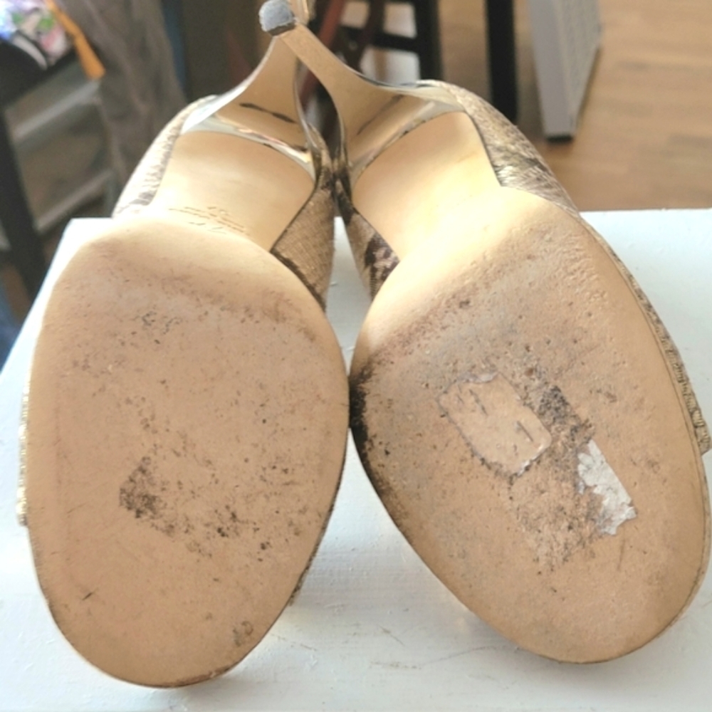 GUISEPPE Zanotti Peep-toe Pump Gold Snake Cork Platform Mirror Heels - Picture 9 of 9